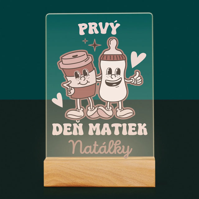 Meno A Podpis: Prvý Deň Matiek Káva Mlieko - Tlač Na Akrylové Sklo 
