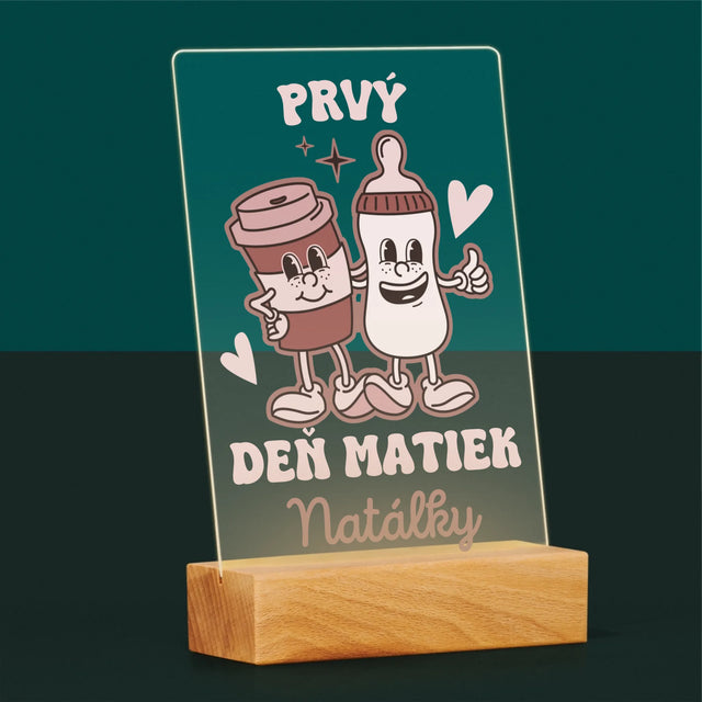Meno A Podpis: Prvý Deň Matiek Káva Mlieko - Tlač Na Akrylové Sklo 