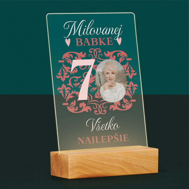 Fotografia A Podpis: Milovanej Babke, Všetko Najlepšie - Tlač Na Akrylové Sklo 