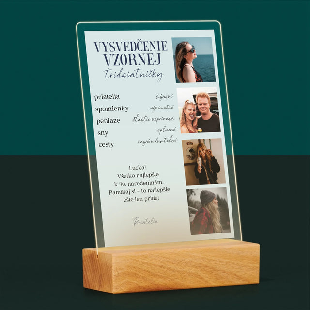 Fotokoláž: Vysvedčenie Vzornej Tridsiatničky - Tlač Na Akrylové Sklo 