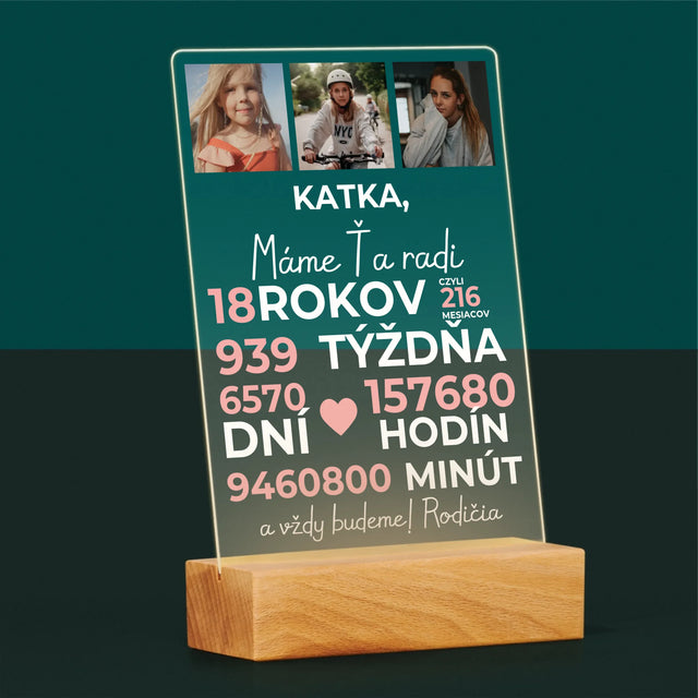 Fotokoláž: Máme Ťa Radi 18 Rokov - Tlač Na Akrylové Sklo 