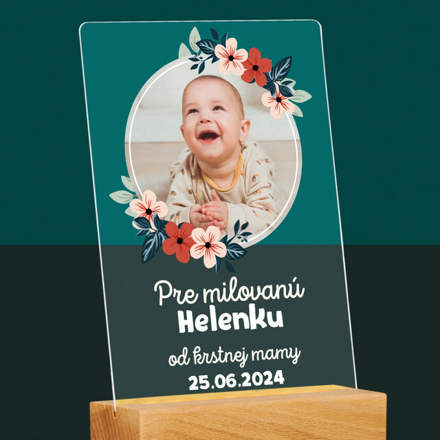 Fotografia A Podpis: Pre Dieťa Od Krstných Rodičov - Tlač Na Akrylové Sklo (Vertikálne)