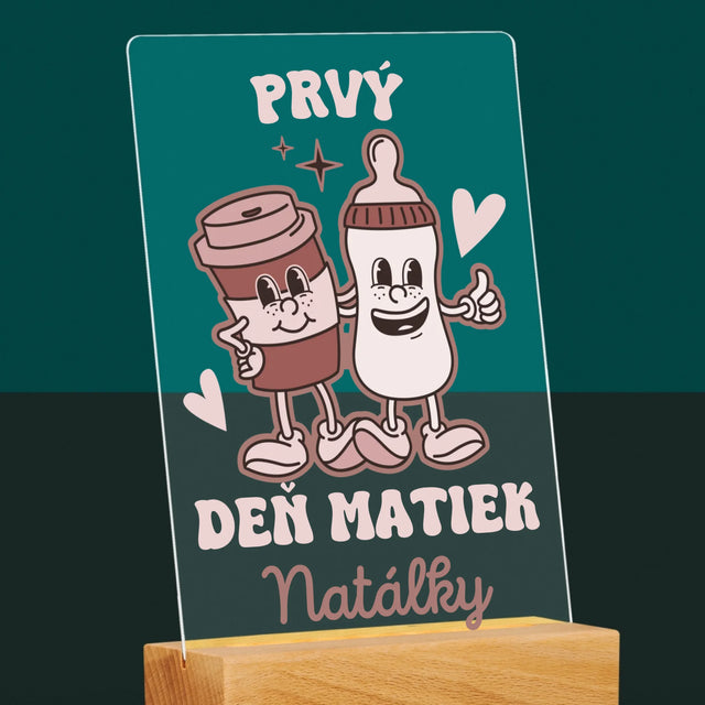 Meno A Podpis: Prvý Deň Matiek Káva Mlieko - Tlač Na Akrylové Sklo 