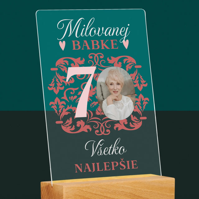 Fotografia A Podpis: Milovanej Babke, Všetko Najlepšie - Tlač Na Akrylové Sklo 