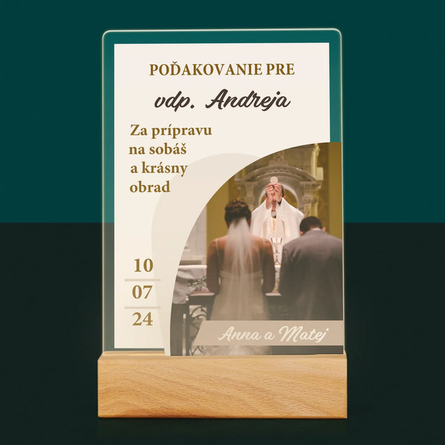 Fotografia A Podpis: Poďakovanie Božiemu Služobníkovi Svadba - Tlač Na Akrylové Sklo (Vertikálne)