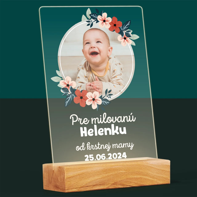 Fotografia A Podpis: Pre Dieťa Od Krstných Rodičov - Tlač Na Akrylové Sklo (Vertikálne)