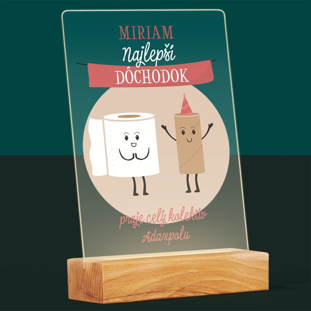 Meno A Podpis: Najlepší Dôchodok - Tlač Na Akrylové Sklo (Vertikálne)