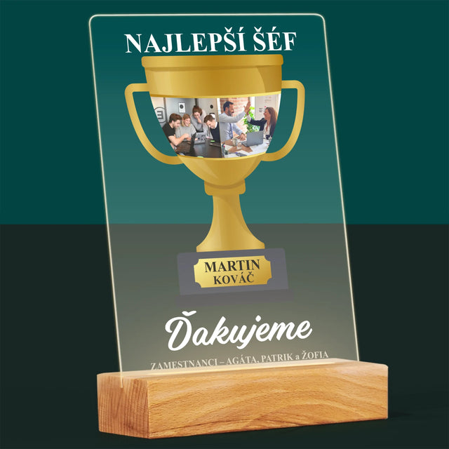 Fotokoláž: Pohár Pre Najlepšieho Šéfa - Tlač Na Akrylové Sklo (Vertikálne)