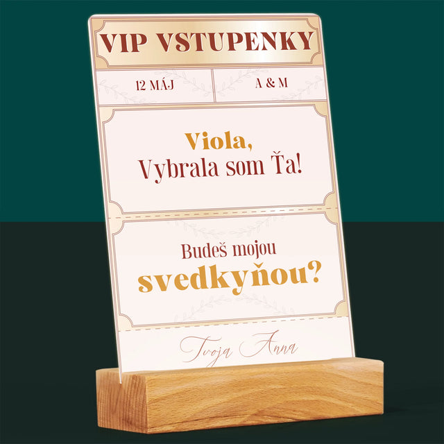 Meno A Podpis: Vip Vstupenky Svedkyňa - Tlač Na Akrylové Sklo (Vertikálne)