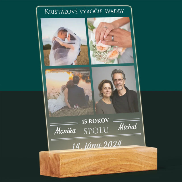 Fotokoláž: Krištáľové Výročie Svadby - Tlač Na Akrylové Sklo (Vertikálne)