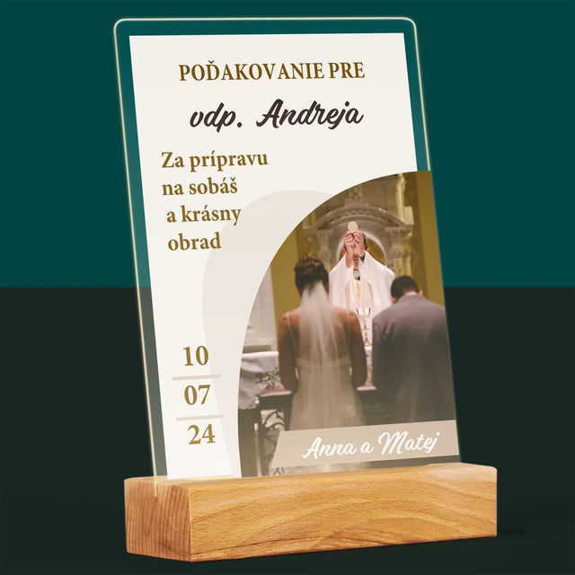Fotografia A Podpis: Poďakovanie Božiemu Služobníkovi Svadba - Tlač Na Akrylové Sklo (Vertikálne)