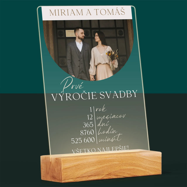 Fotografia A Podpis: Prvé Výročie Svadby - Tlač Na Akrylové Sklo (Vertikálne)