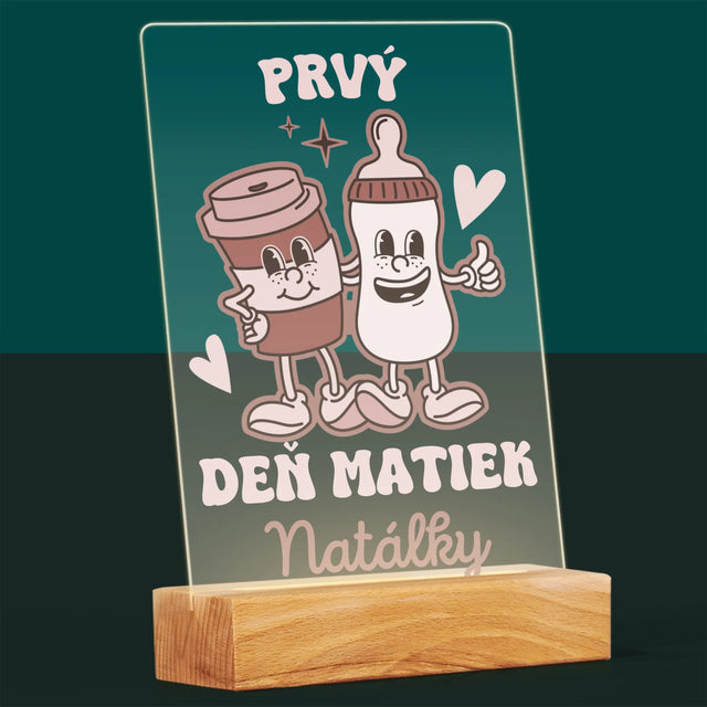 Meno A Podpis: Prvý Deň Matiek Káva Mlieko - Tlač Na Akrylové Sklo 