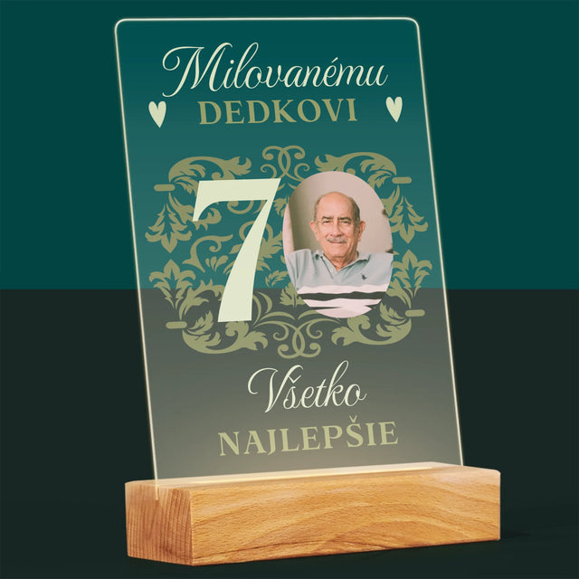Fotografia A Podpis: Milovanému Dedkovi, Všetko Najlepšie - Tlač Na Akrylové Sklo 