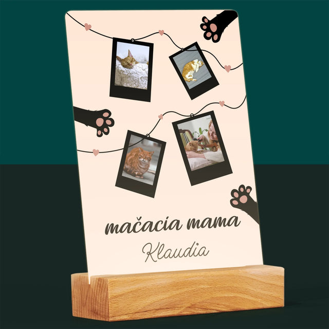 Fotokoláž: Mačacia Mama Polaroidy - Tlač Na Akrylové Sklo 