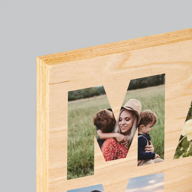 Slovo Z Fotografií: Mama Z Tvojich Fotografií - Tlač Na Drevo (Vertikálne)