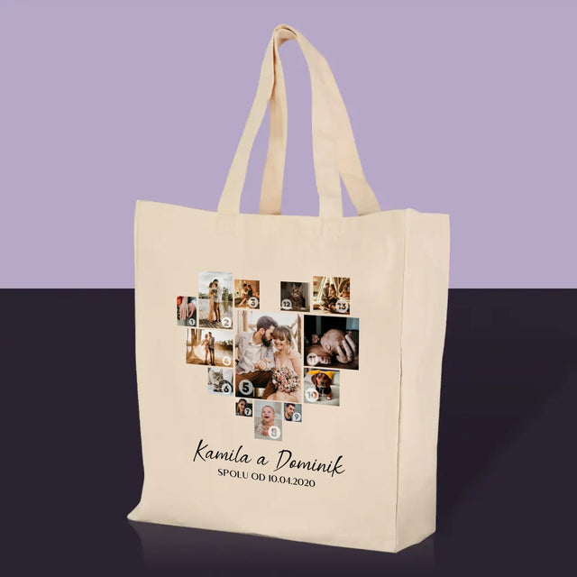 Fotokoláž: Srdce Koláž Z Fotografií - Plátená Taška