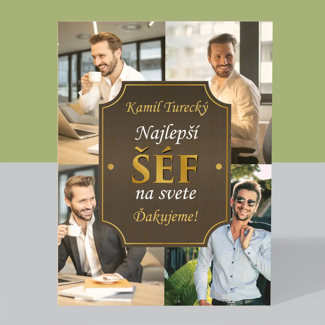 Fotokoláž: Najlepší Šéf Na Svete - Tlač Na Drevo (Vertikálne)