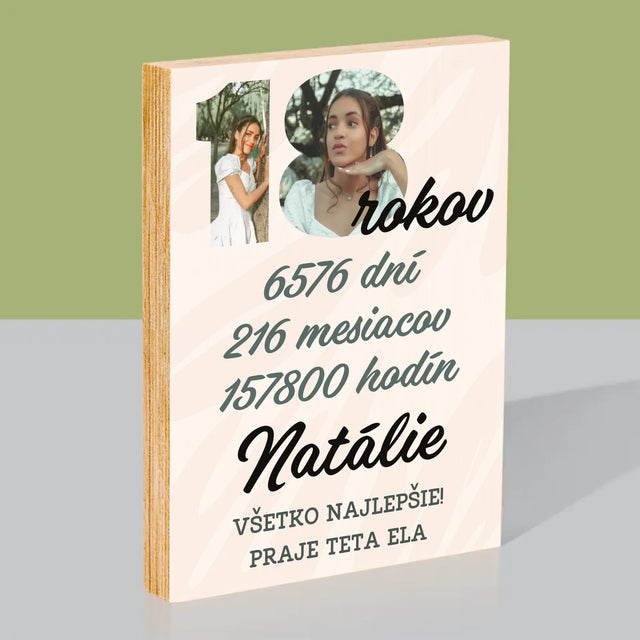 Slovo Z Fotografií: 18 Rokov Odpočítavanie - Tlač Na Drevo (Vertikálne)
