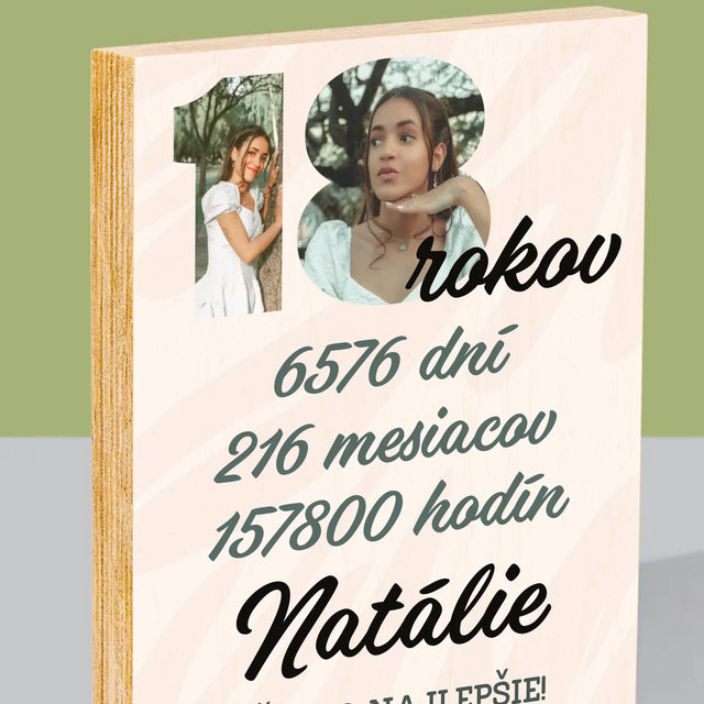 Slovo Z Fotografií: 18 Rokov Odpočítavanie - Tlač Na Drevo (Vertikálne)
