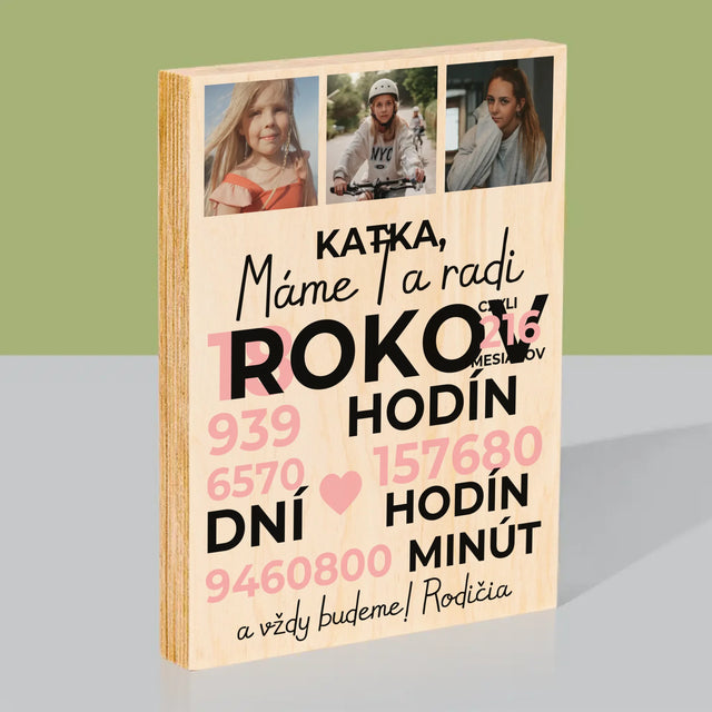 Fotokoláž: Máme Ťa Radi 18 Rokov - Tlač Na Drevo (Vertikálne)