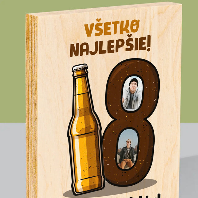 Fotokoláž: 18 Pivo - Tlač Na Drevo (Vertikálne)