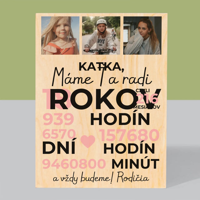 Fotokoláž: Máme Ťa Radi 18 Rokov - Tlač Na Drevo (Vertikálne)
