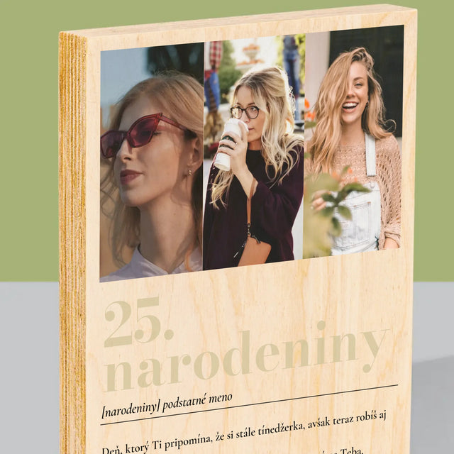Fotokoláž: 25. Narodeniny Definícia - Tlač Na Drevo (Vertikálne)