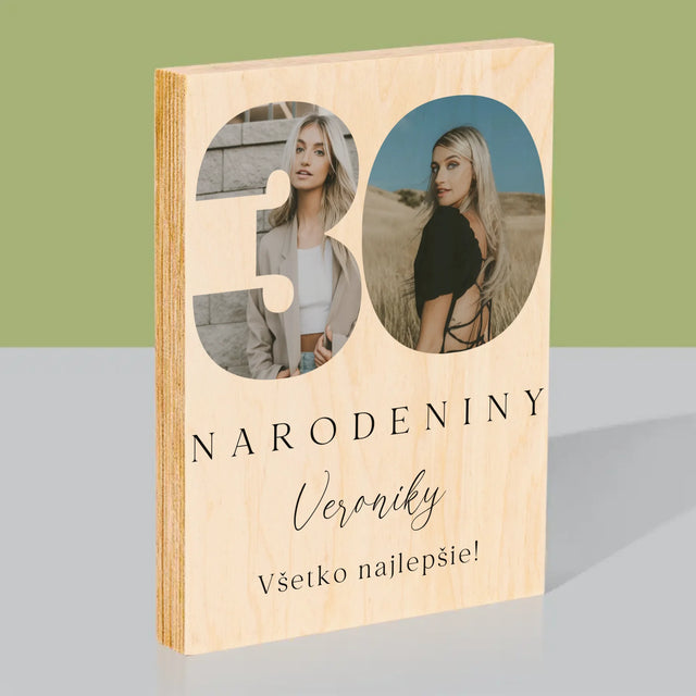 Slovo Z Fotografií: 30. Narodeniny Podpis - Tlač Na Drevo (Vertikálne)