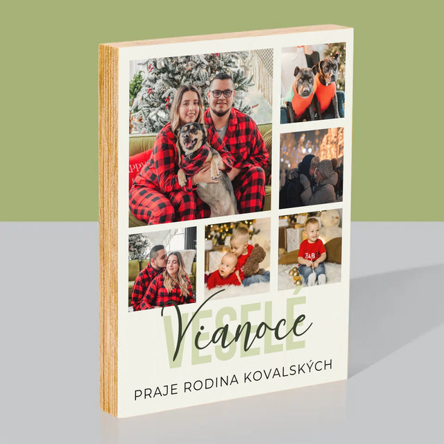Fotokoláž: Veselé Vianoce - Tlač Na Drevo (Vertikálne)