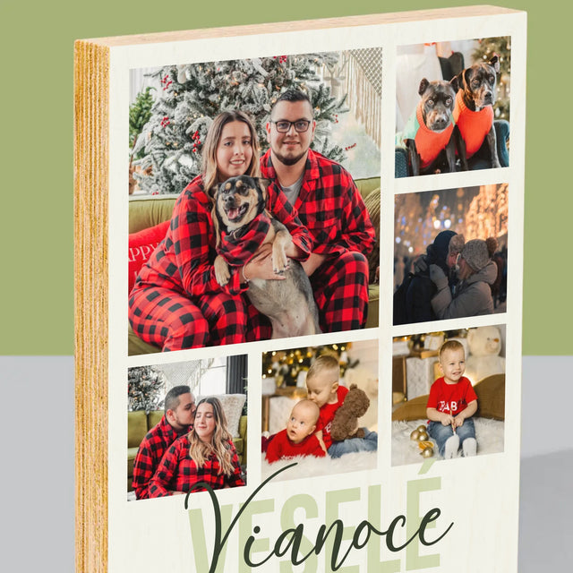 Fotokoláž: Veselé Vianoce - Tlač Na Drevo (Vertikálne)
