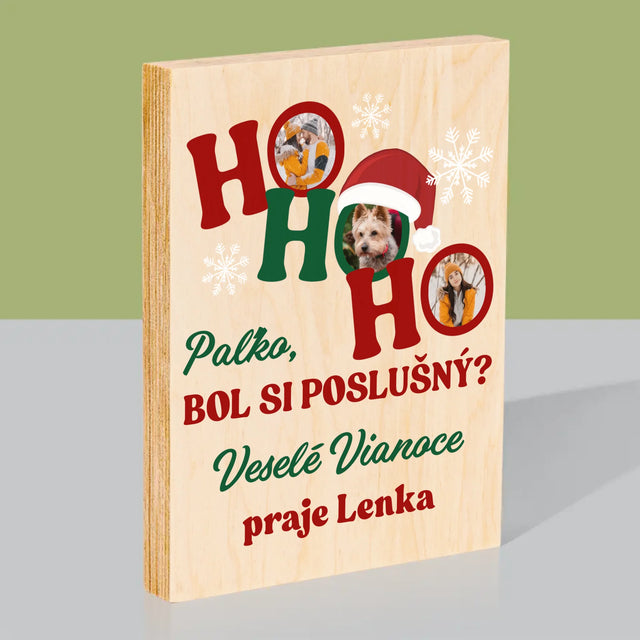 Fotokoláž: Ho Ho Ho - Tlač Na Drevo (Vertikálne)