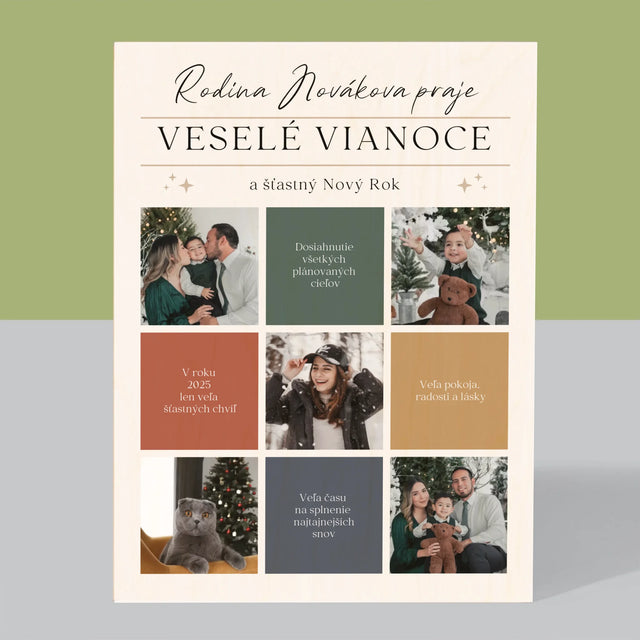 Fotokoláž: Veselé Vianoce Venovanie - Tlač Na Drevo (Vertikálne)