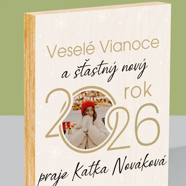 Fotokoláž: Šťastný Nový Rok - Tlač Na Drevo (Vertikálne)