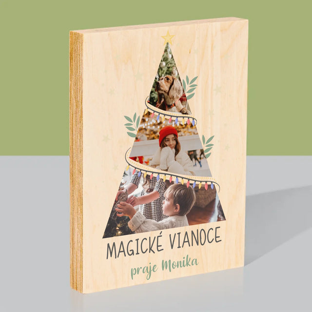 Fotokoláž: Magické Vianoce Stromček - Tlač Na Drevo (Vertikálne)