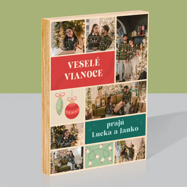 Fotokoláž: Vianočné Fotografie - Tlač Na Drevo (Vertikálne)
