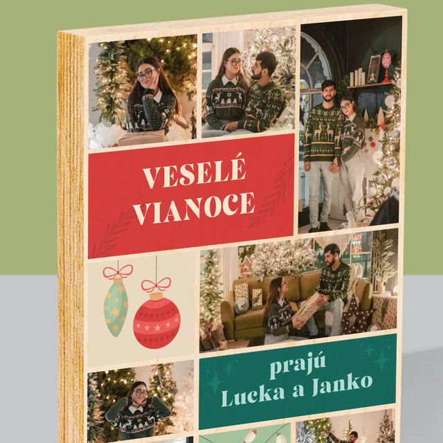 Fotokoláž: Vianočné Fotografie - Tlač Na Drevo (Vertikálne)