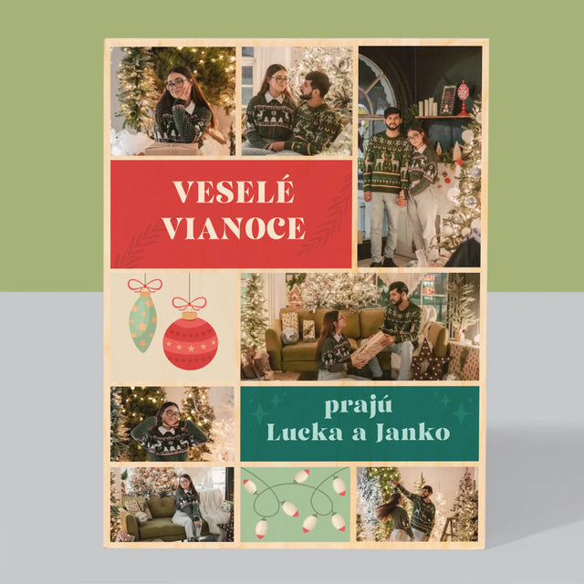 Fotokoláž: Vianočné Fotografie - Tlač Na Drevo (Vertikálne)