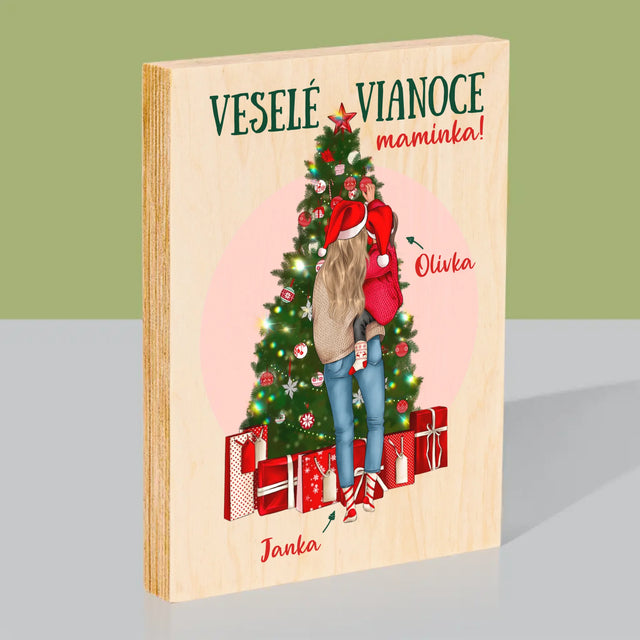 Tvorenie Postavy: Veselé Vianoce Maminka - Tlač Na Drevo (Vertikálne)