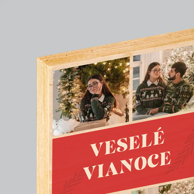 Fotokoláž: Vianočné Fotografie - Tlač Na Drevo (Vertikálne)