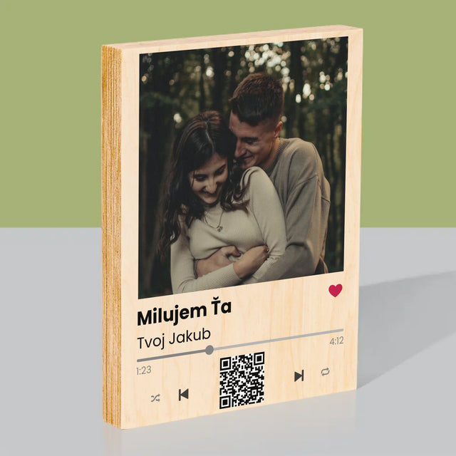 Fotografia A Podpis: Spotify S Qr Kódom - Tlač Na Drevo (Vertikálne)