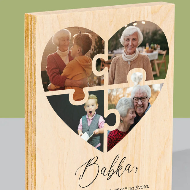 Fotokoláž: Puzzle Srdce Pre Babku - Tlač Na Drevo (Vertikálne)