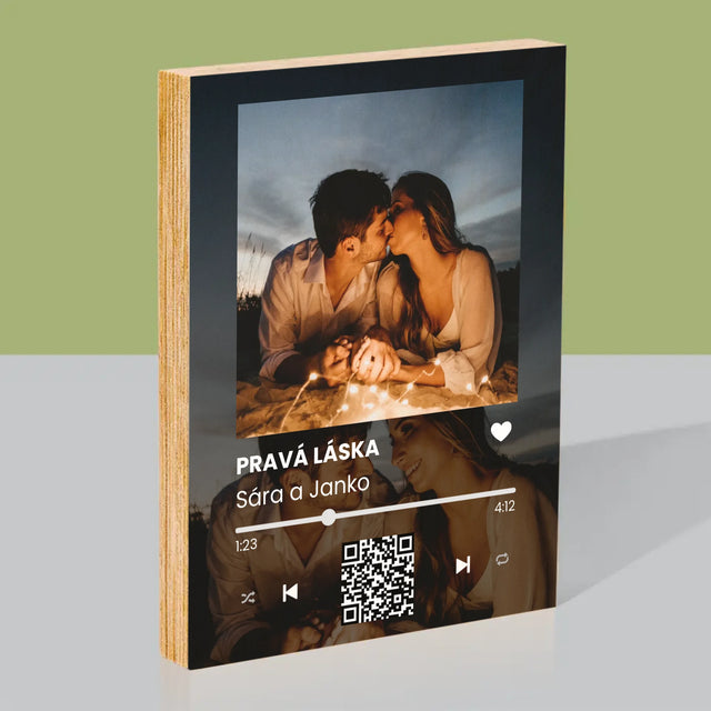 Fotografia A Podpis: Spotify S Tvojimi Fotografiami A Qr Kódom - Tlač Na Drevo (Vertikálne)