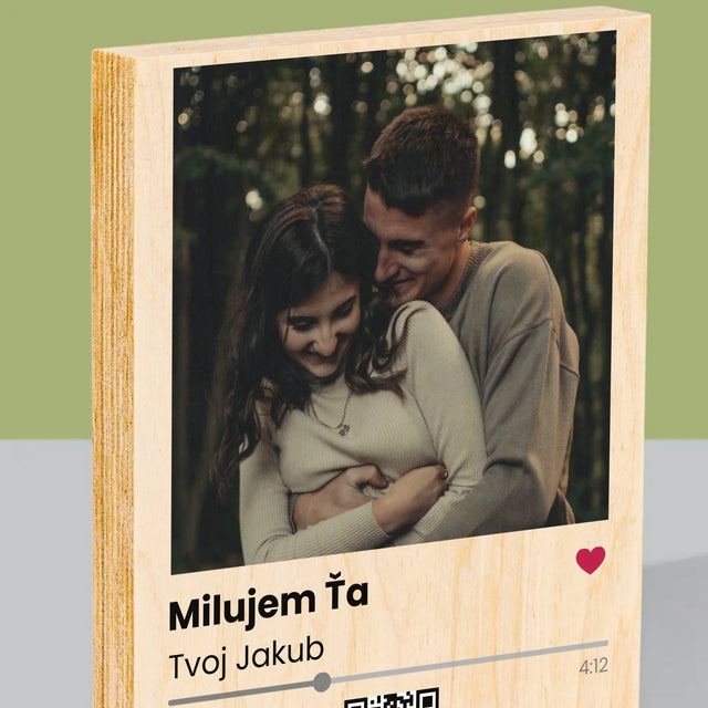 Fotografia A Podpis: Spotify S Qr Kódom - Tlač Na Drevo (Vertikálne)