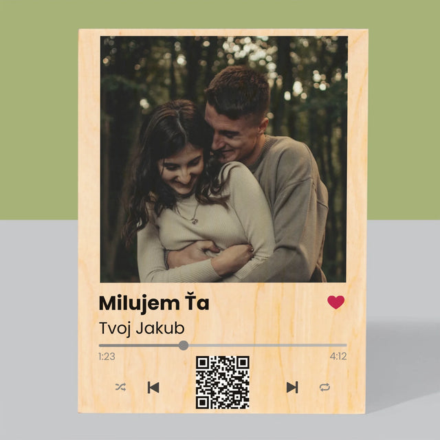 Fotografia A Podpis: Spotify S Qr Kódom - Tlač Na Drevo (Vertikálne)