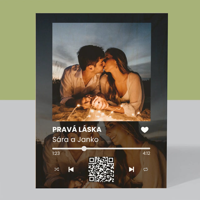 Fotografia A Podpis: Spotify S Tvojimi Fotografiami A Qr Kódom - Tlač Na Drevo (Vertikálne)