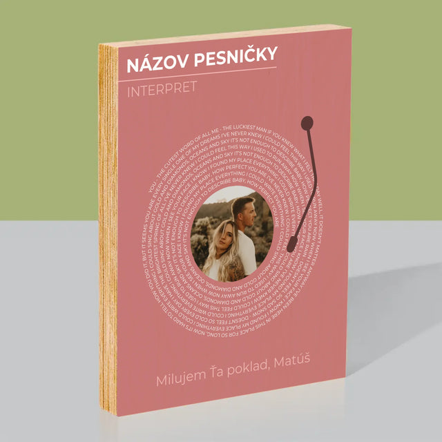 Fotografia A Podpis: Naša Pesnička Vinylová Platňa - Tlač Na Drevo (Vertikálne)