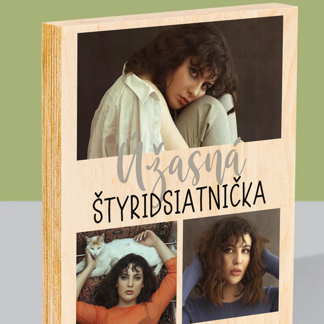 Fotokoláž: Úžasná Štyridsiatnička - Tlač Na Drevo (Vertikálne)