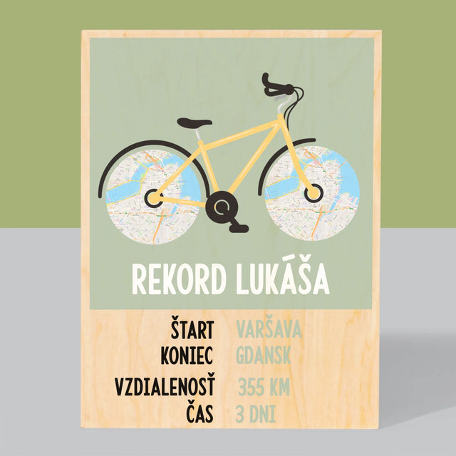 Mapa Mesta: Osobný Rekord Na Cyklistike - Tlač Na Drevo (Vertikálne)
