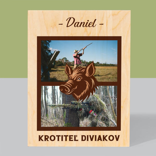 Fotokoláž: Krotiteľ Diviakov - Tlač Na Drevo (Vertikálne)